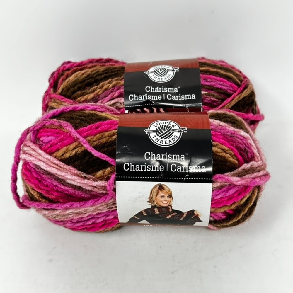 Loops & Threads Charisma Yarn Chocolate Cupcake Pink Brown Bulky Lot of 2 Skeins